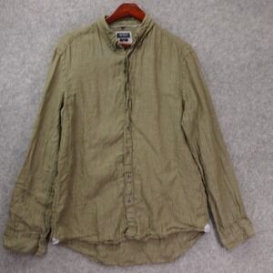 European Linen Button Down Shirt Men L Olive Summer Coastal Prep Tailored McNEAL